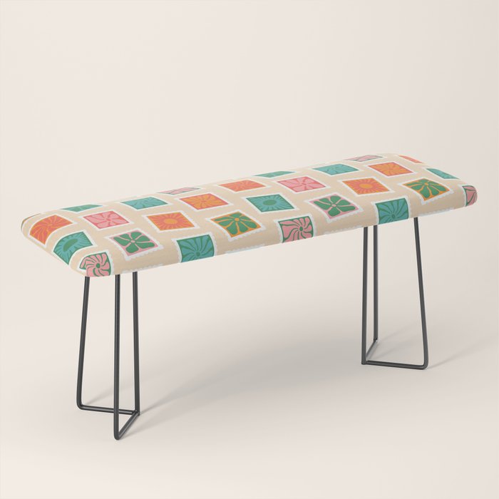 Vintage flower postage stamp pattern Bench Gallery Image 1