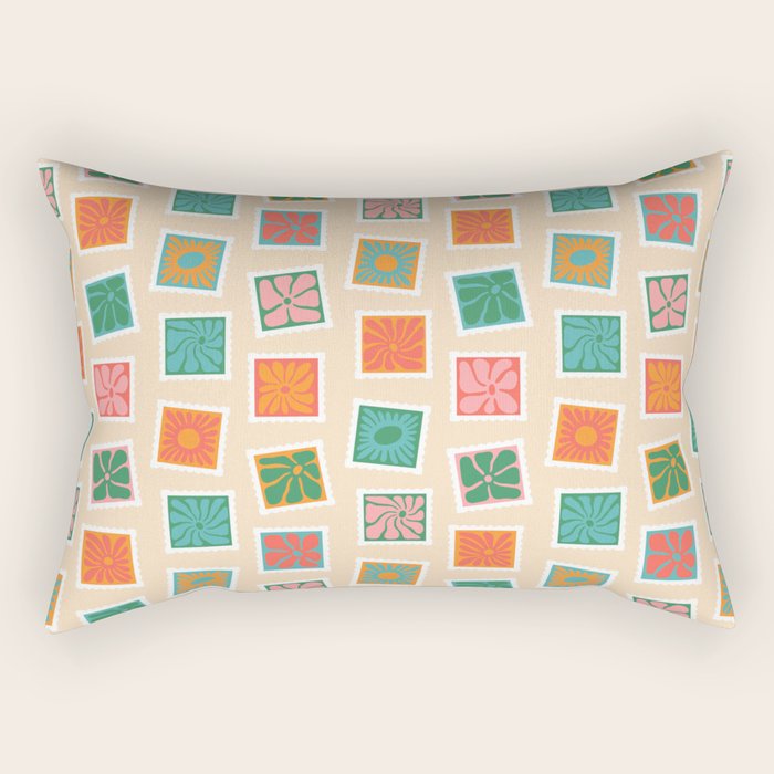 Vintage flower postage stamp pattern Rectangular Pillow Gallery Image 1
