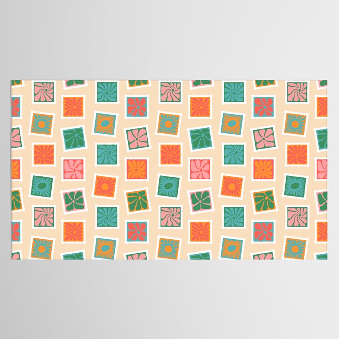 Vintage flower postage stamp pattern Tablecloth Gallery Image 2
