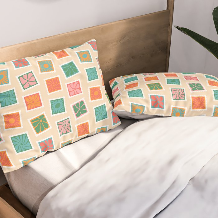 Vintage flower postage stamp pattern Pillow Sham Gallery Image 2