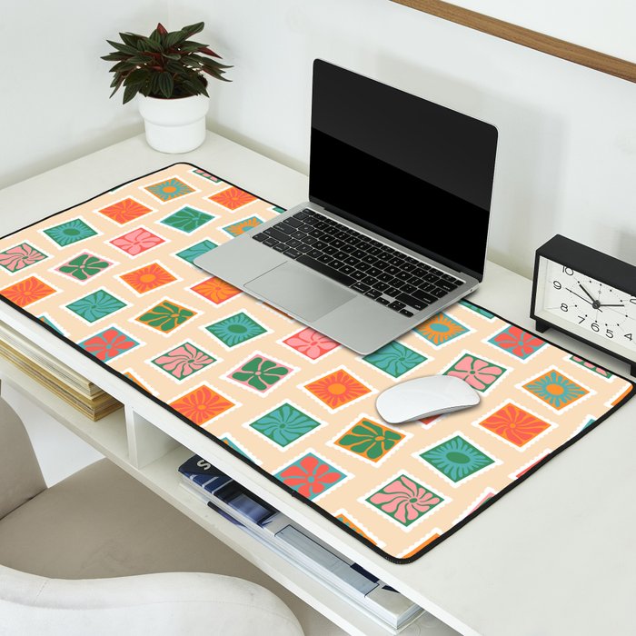Vintage flower postage stamp pattern Desk Mat Gallery Image 2