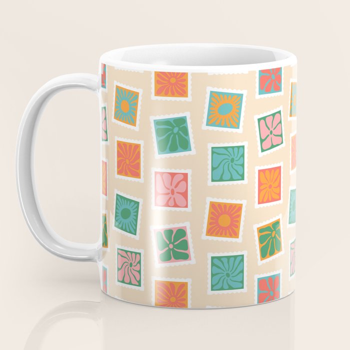 Vintage flower postage stamp pattern Coffee Mug Gallery Image 3