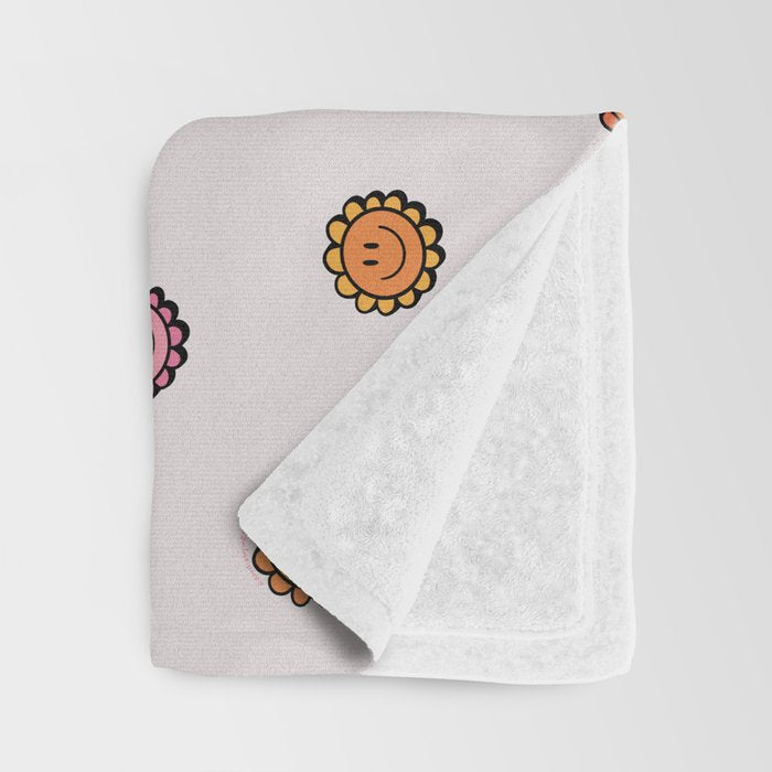 Happy Flower Print in Cream Throw Blanket Gallery Image 3
