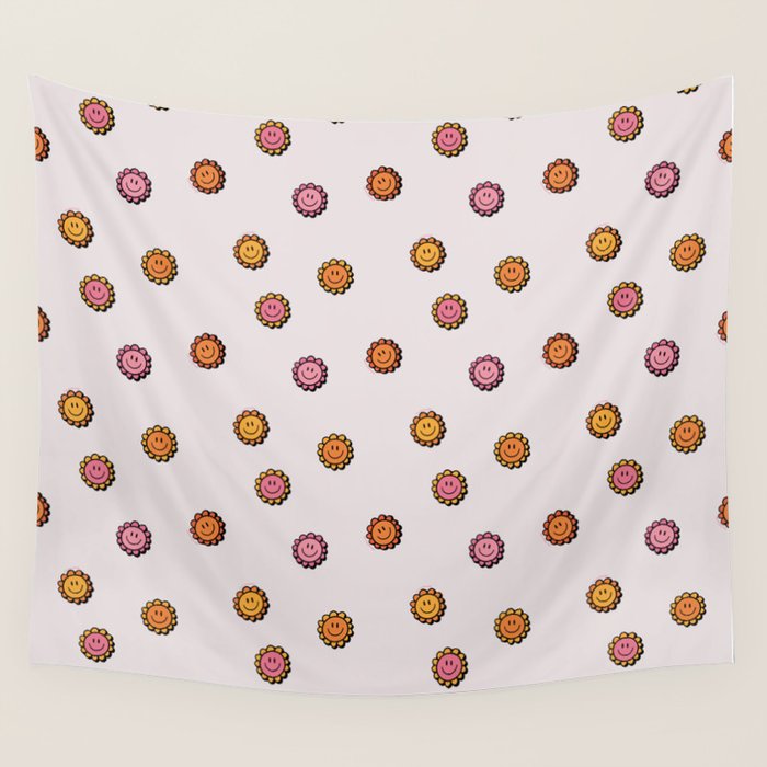 Happy Flower Print in Cream Wall Tapestry Gallery Image 4