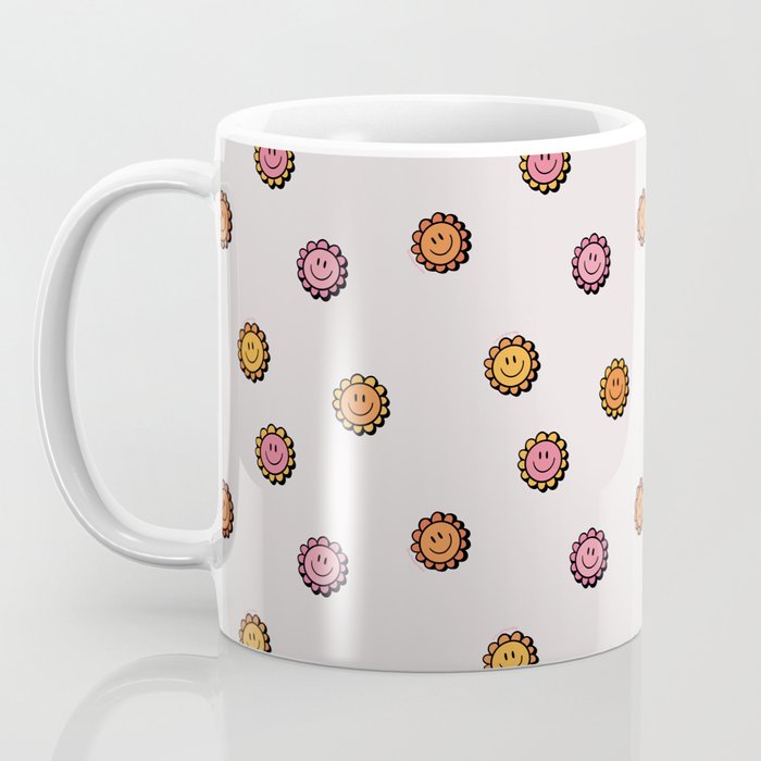 Happy Flower Print in Cream Coffee Mug Gallery Image 3