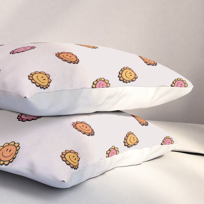 Happy Flower Print in Cream Pillow Sham Gallery Image 3