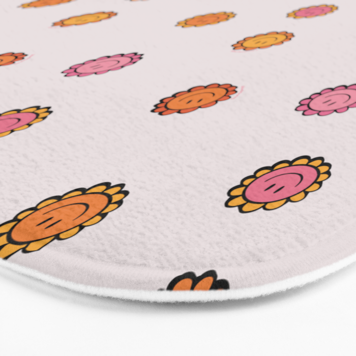 Happy Flower Print in Cream Bath Mat Gallery Image 3