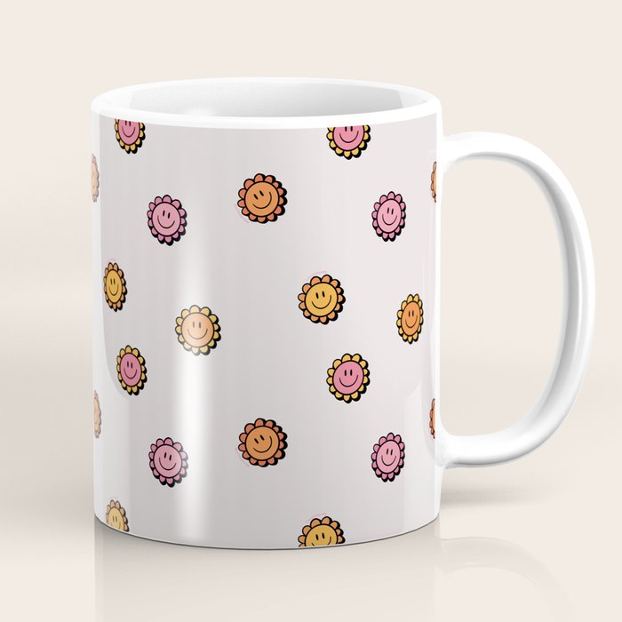 Happy Flower Print in Cream Coffee Mug Gallery Image 1