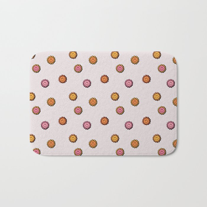 Happy Flower Print in Cream Bath Mat Gallery Image 1