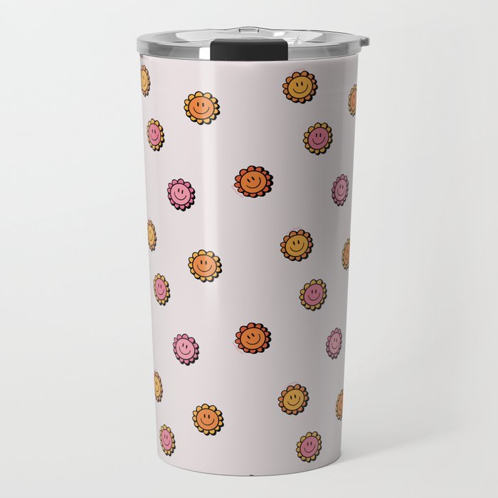 Happy Flower Print in Cream Travel Mug Gallery Image 1