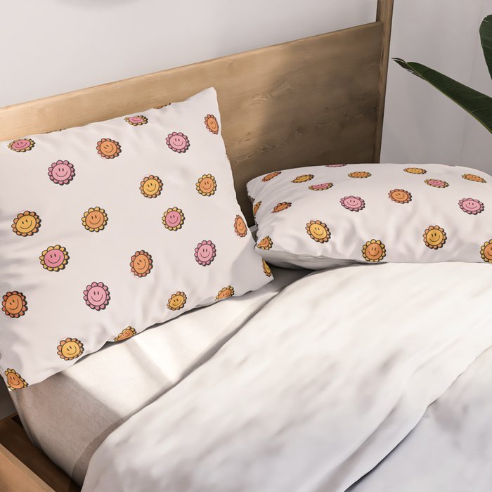 Happy Flower Print in Cream Pillow Sham Gallery Image 2