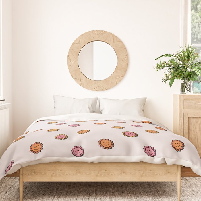 Happy Flower Print in Cream Duvet Cover Gallery Image 3