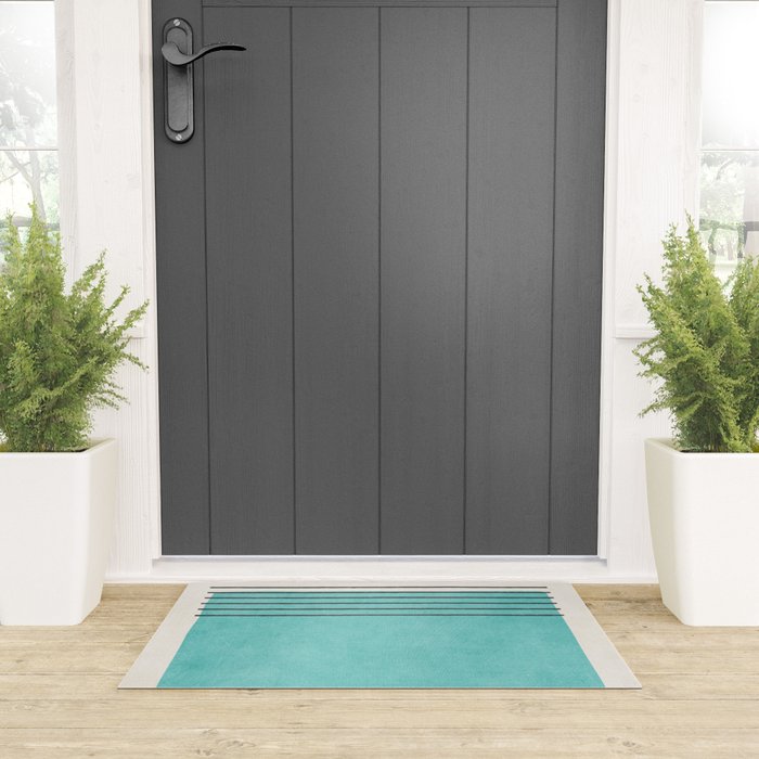 Aqua Turquoise Minimalist Art Welcome Mat Gallery Image 3