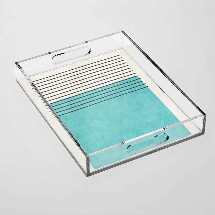 Aqua Turquoise Minimalist Art Acrylic Tray Gallery Image 1