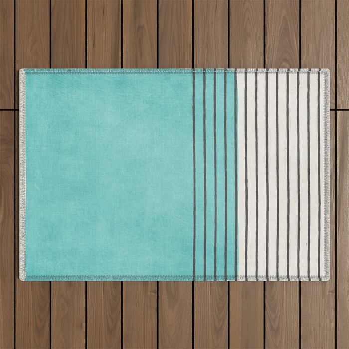 Aqua Turquoise Minimalist Art Outdoor Rug Gallery Image 1