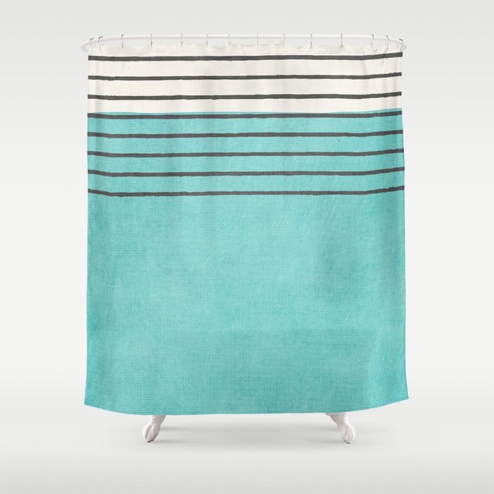 Aqua Turquoise Minimalist Art Shower Curtain Gallery Image 1