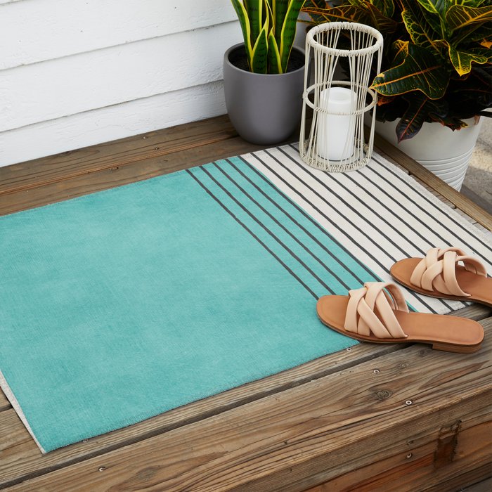 Aqua Turquoise Minimalist Art Outdoor Rug Gallery Image 2