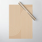 Minimal Line Curvature LXXXV Neutral Tan Mid Century Modern Arch Abstract Wrapping Paper Gallery Image 1