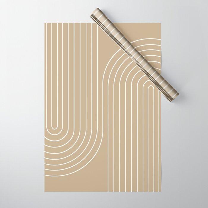 Minimal Line Curvature LXXXV Neutral Tan Mid Century Modern Arch Abstract Wrapping Paper Gallery Image 1