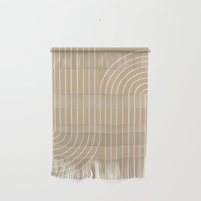 Minimal Line Curvature LXXXV Neutral Tan Mid Century Modern Arch Abstract Wall Hanging Gallery Image 1