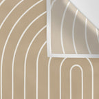 Minimal Line Curvature LXXXV Neutral Tan Mid Century Modern Arch Abstract Wall Tapestry Gallery Image 3
