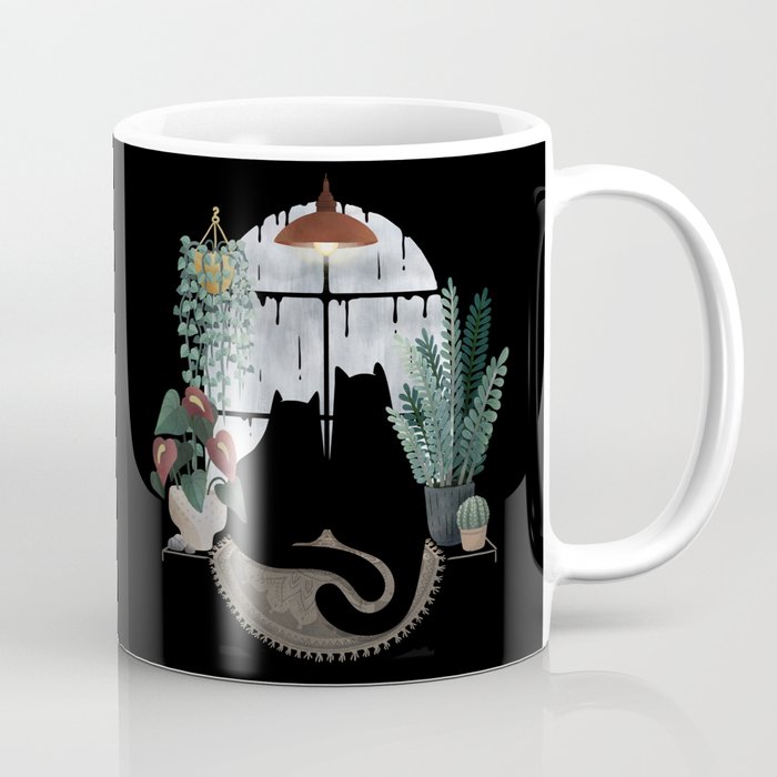 Rainy Day Cats on Black Coffee Mug Gallery Image 1