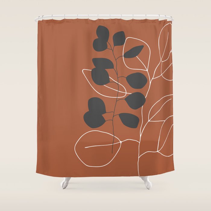 Minimalist Leaf Floral Shower Curtain Gallery Image 1