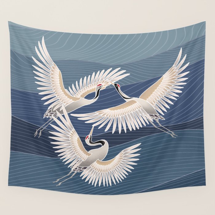 cranes, asian style art Wall Tapestry Gallery Image 4