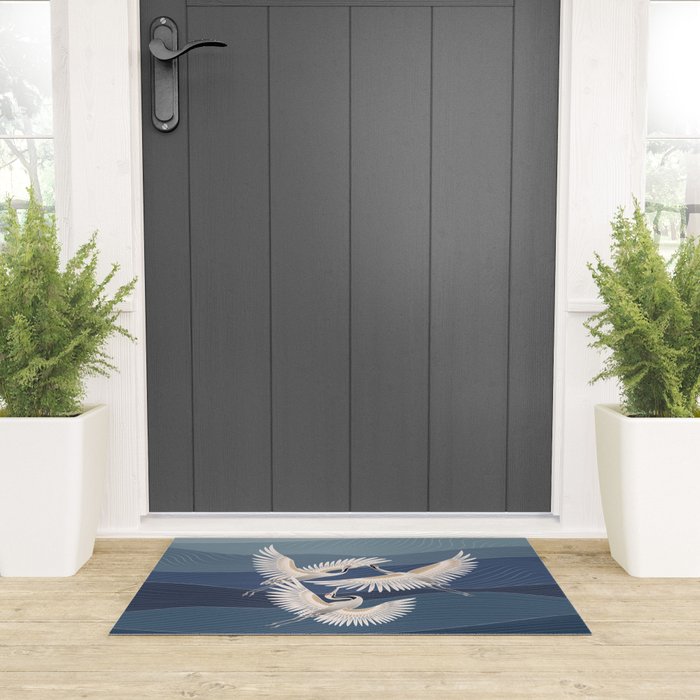 cranes, asian style art Welcome Mat Gallery Image 3