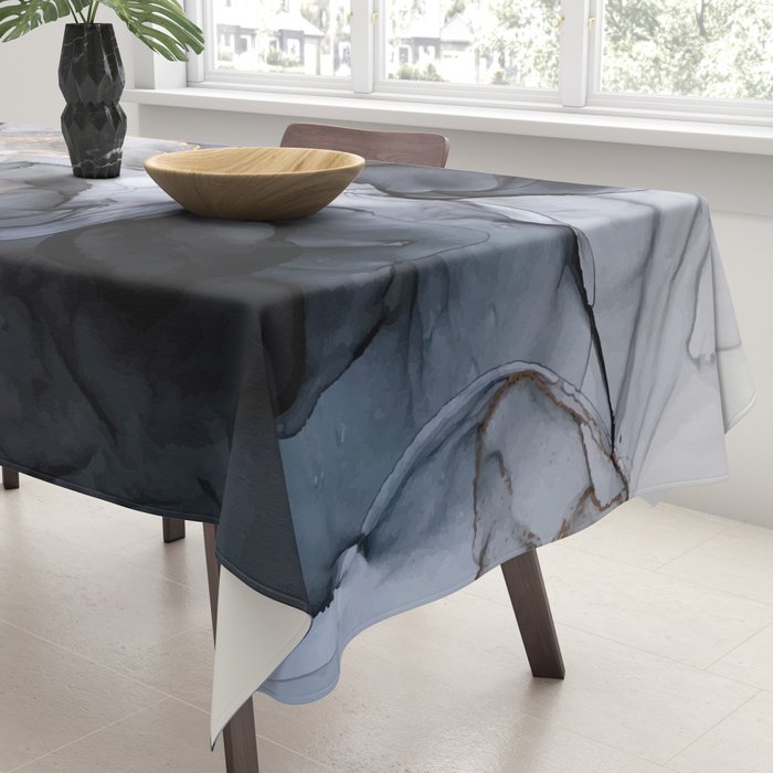 Calm but Dramatic Light Monochromatic Black & Grey Abstract Tablecloth Gallery Image 3