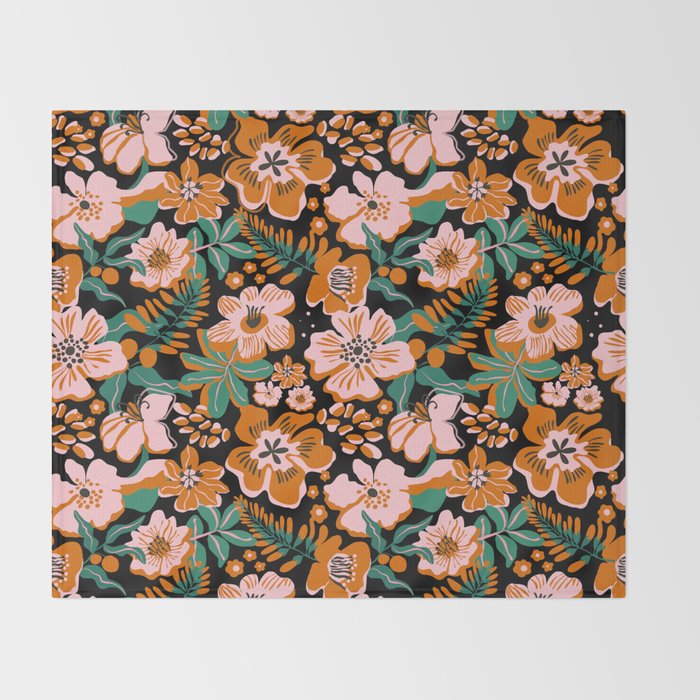 Orange flowers Throw Blanket Gallery Image 2