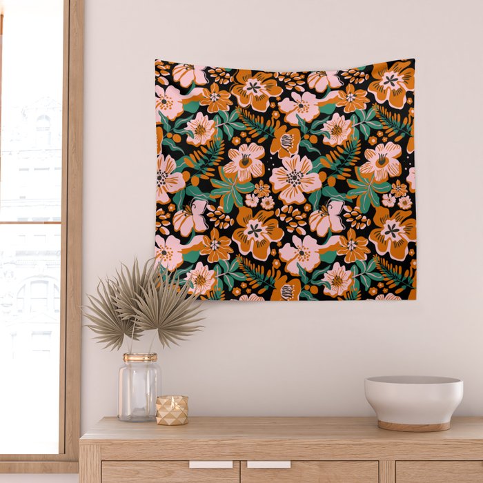 Orange flowers Wall Tapestry Gallery Image 2