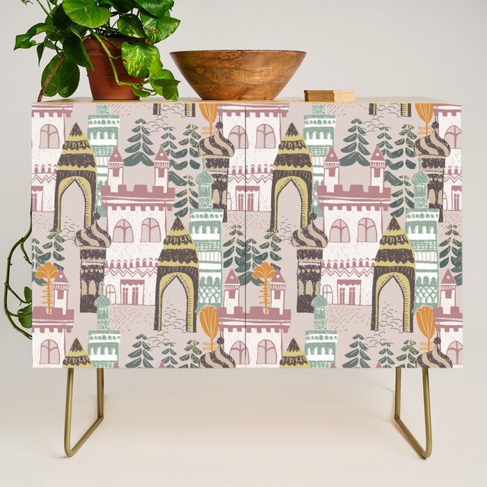 Block print Home pattern earthy colors Credenza Gallery Image 1