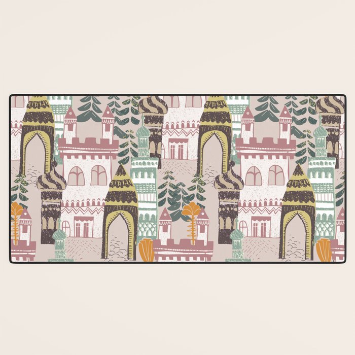 Block print Home pattern earthy colors Desk Mat Gallery Image 3