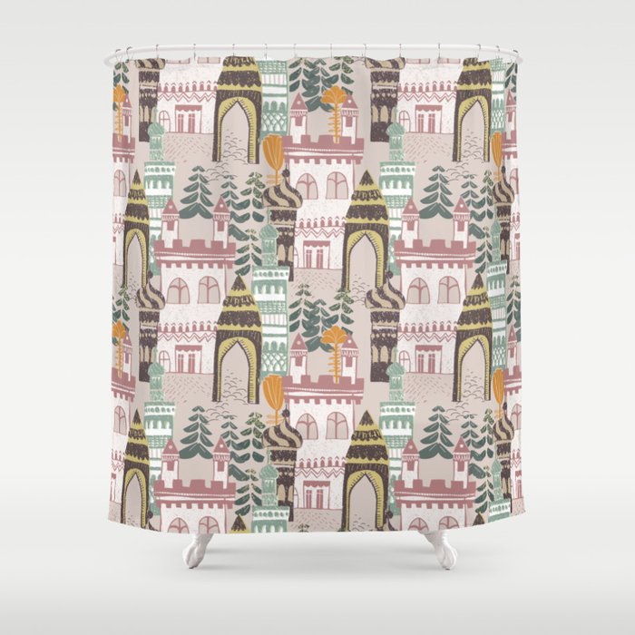 Block print Home pattern earthy colors Shower Curtain Gallery Image 1