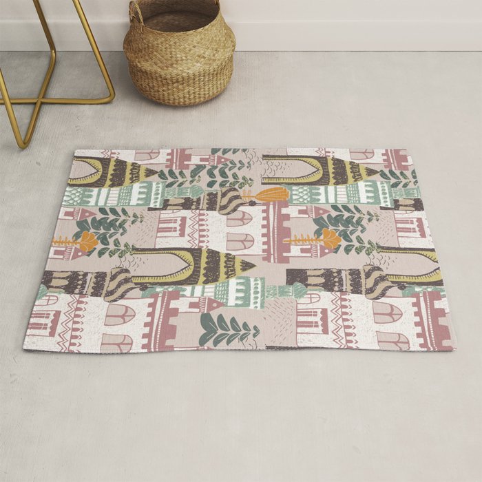 Block print Home pattern earthy colors Rug Gallery Image 1