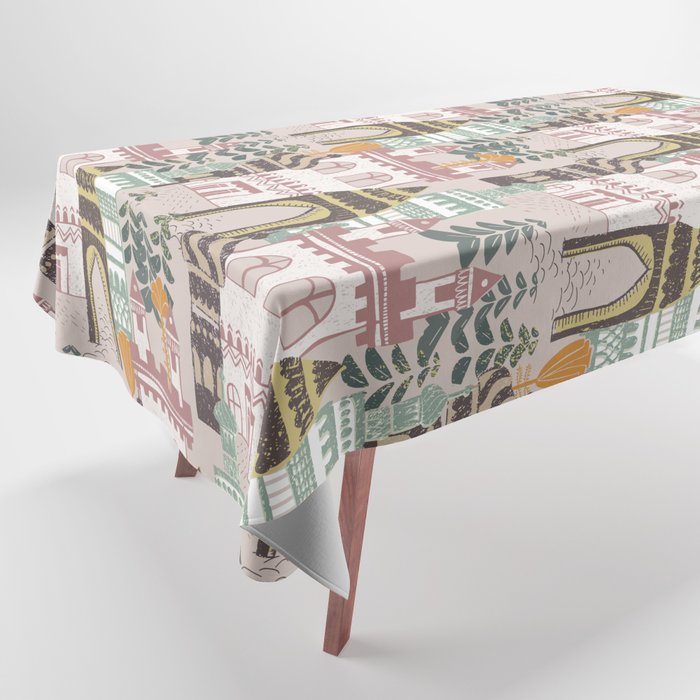 Block print Home pattern earthy colors Tablecloth Gallery Image 1