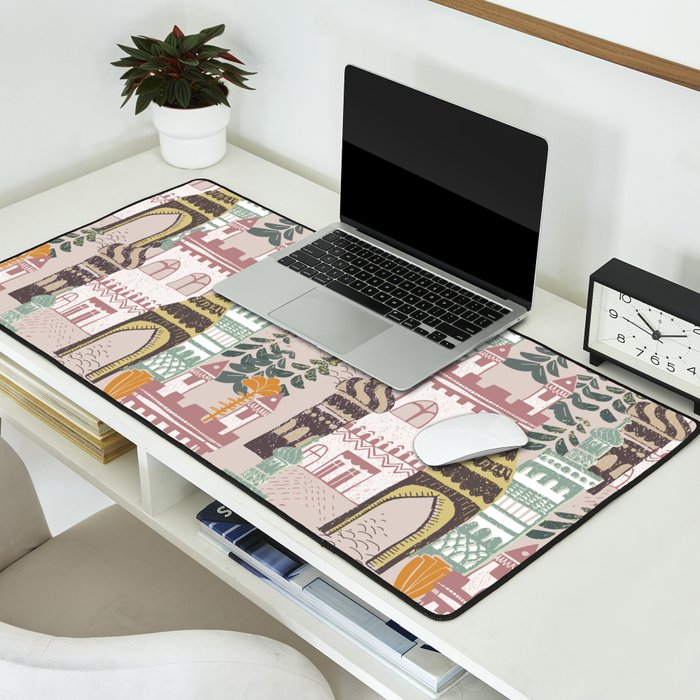 Block print Home pattern earthy colors Desk Mat Gallery Image 2
