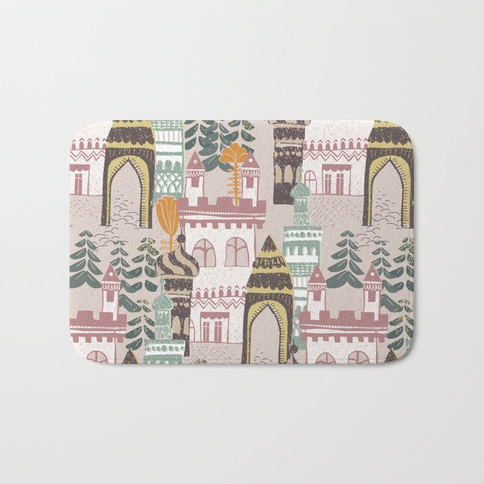 Block print Home pattern earthy colors Bath Mat Gallery Image 1