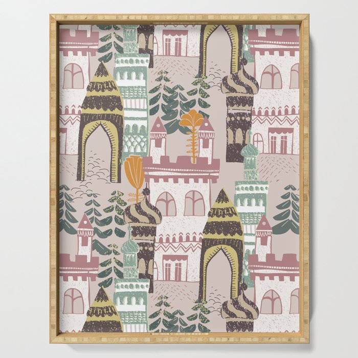 Block print Home pattern earthy colors Serving Tray Gallery Image 1