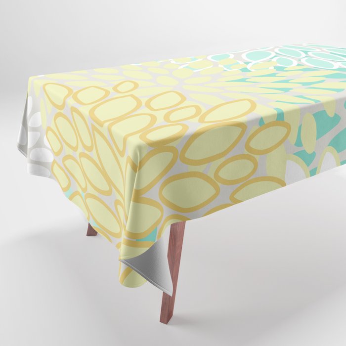 Floral Prints, Mint Green and Yellow, Modern Print Art Tablecloth Gallery Image 1
