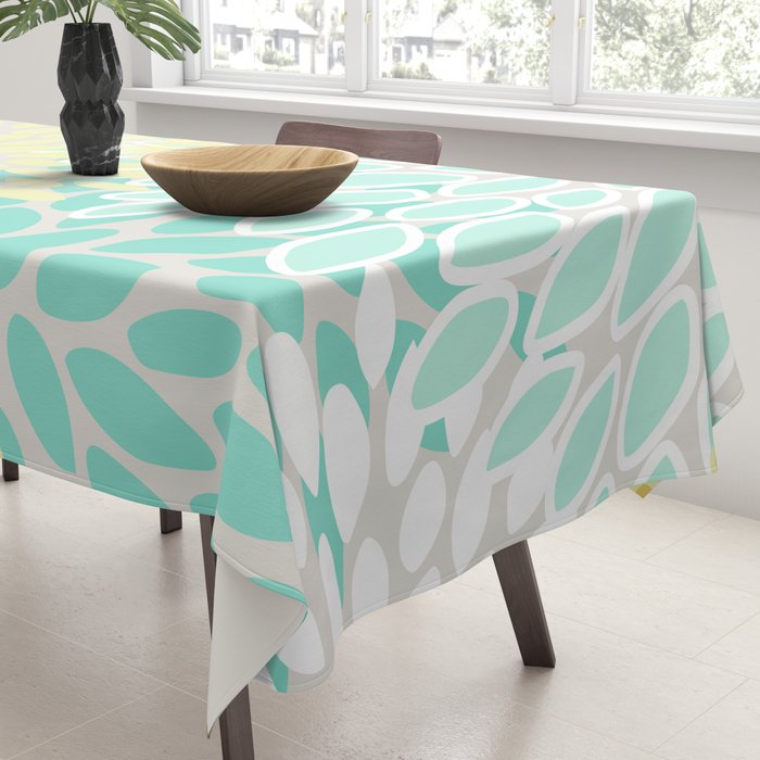 Floral Prints, Mint Green and Yellow, Modern Print Art Tablecloth Gallery Image 3