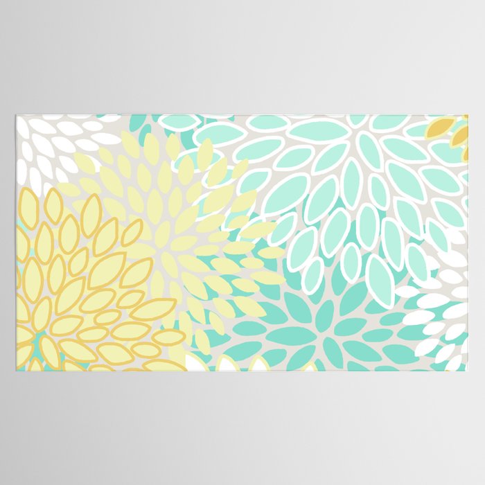 Floral Prints, Mint Green and Yellow, Modern Print Art Tablecloth Gallery Image 2