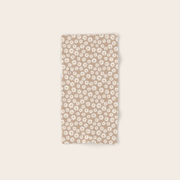 Daisies - daisy floral repeat, daisy flowers, 70s, retro, black, daisy florals camel brown Bath Towel Gallery Image 1