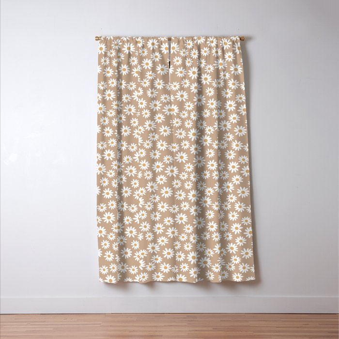 Daisies - daisy floral repeat, daisy flowers, 70s, retro, black, daisy florals camel brown Window Curtain Gallery Image 3