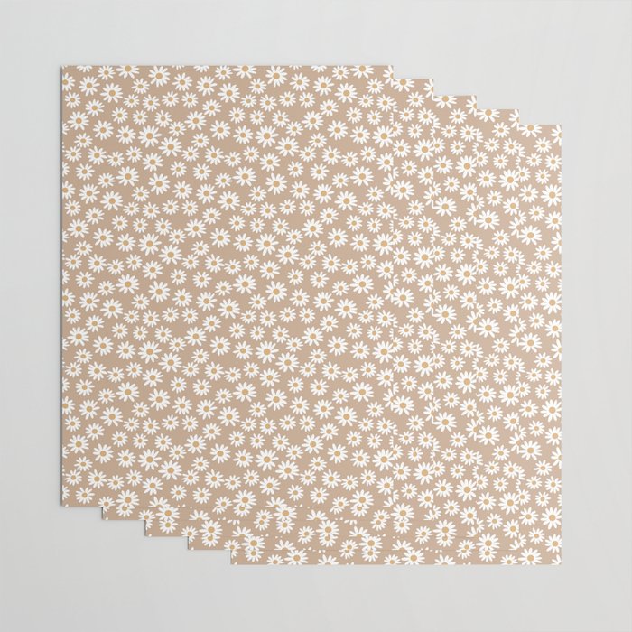 Daisies - daisy floral repeat, daisy flowers, 70s, retro, black, daisy florals camel brown Wrapping Paper Gallery Image 3