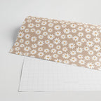 Daisies - daisy floral repeat, daisy flowers, 70s, retro, black, daisy florals camel brown Wrapping Paper Gallery Image 2