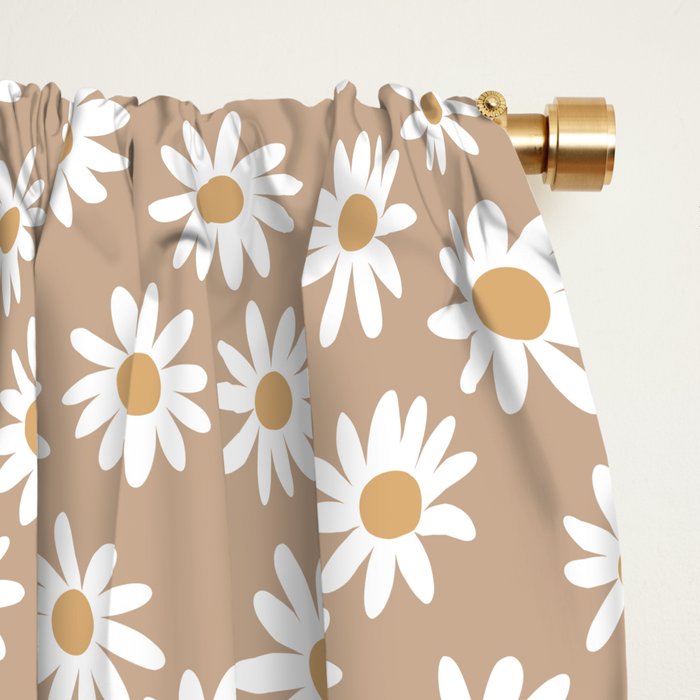 Daisies - daisy floral repeat, daisy flowers, 70s, retro, black, daisy florals camel brown Window Curtain Gallery Image 2