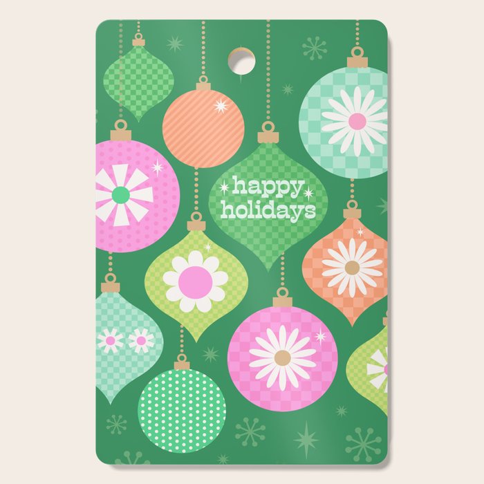 Happy Holidays Retro Ornaments - Multi-Pink on Green Cutting Board Gallery Image 1