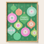 Happy Holidays Retro Ornaments - Multi-Pink on Green Serving Tray Gallery Image 1